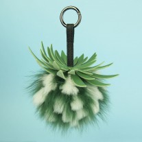 Pineapple Fox Fur Bag Charm Green | LotusTing