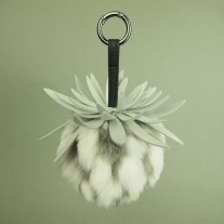 Pineapple Fox Fur Bag Charm Grey | LotusTing