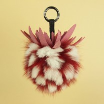 Pineapple Fox Fur Bag Charm Red | LotusTing